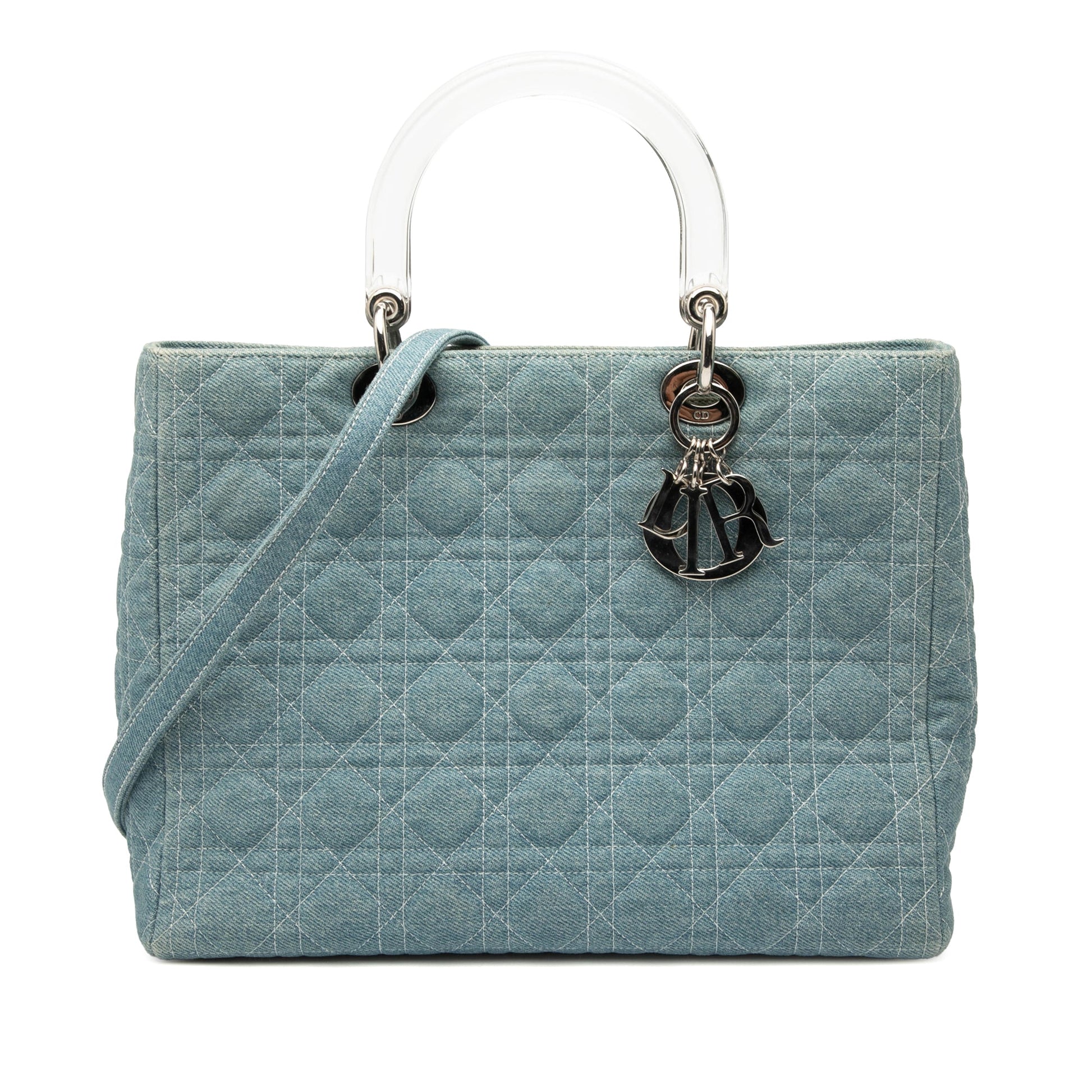 Dior Large Denim Cannage Acrylic Handles Lady Dior
