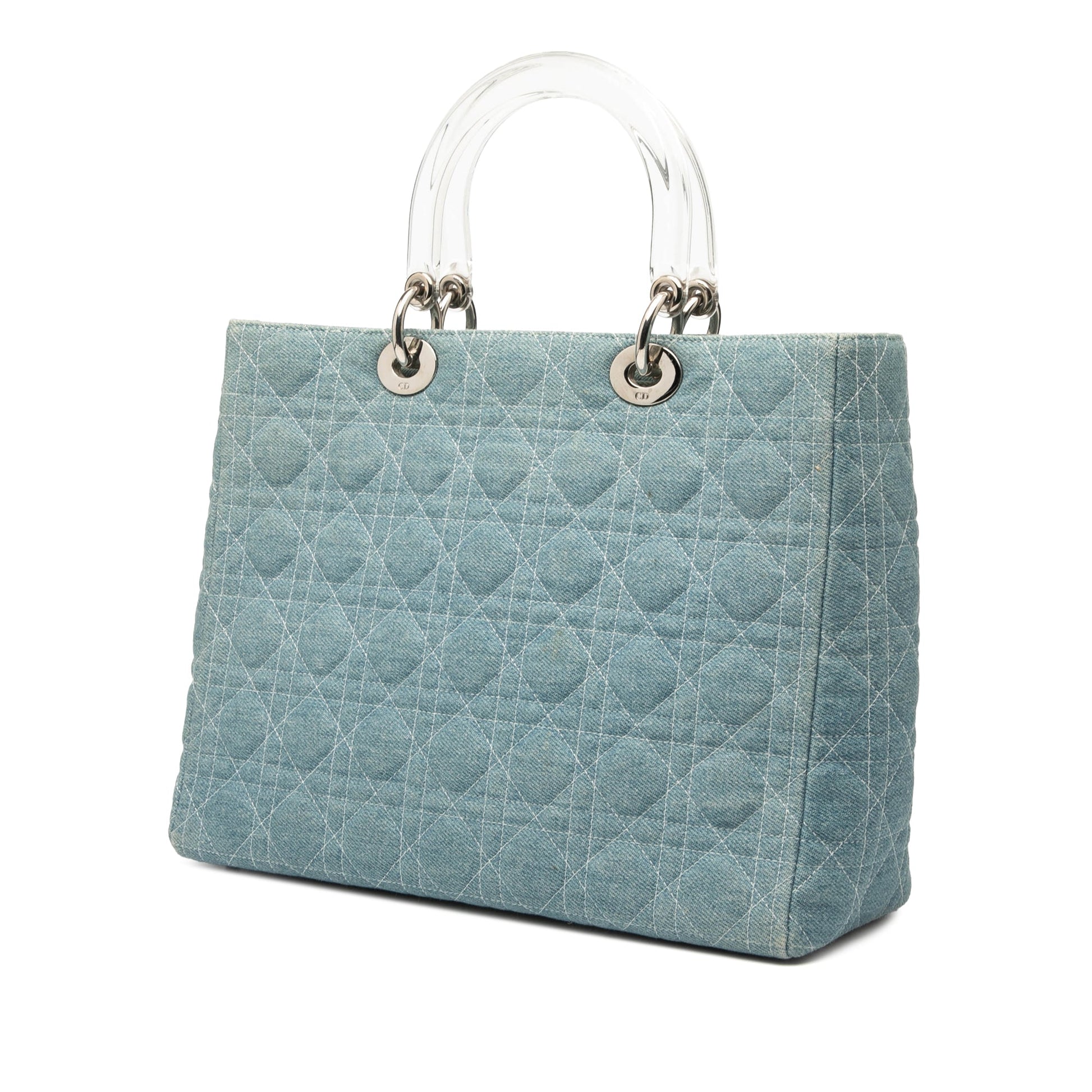 Dior Large Denim Cannage Acrylic Handles Lady Dior