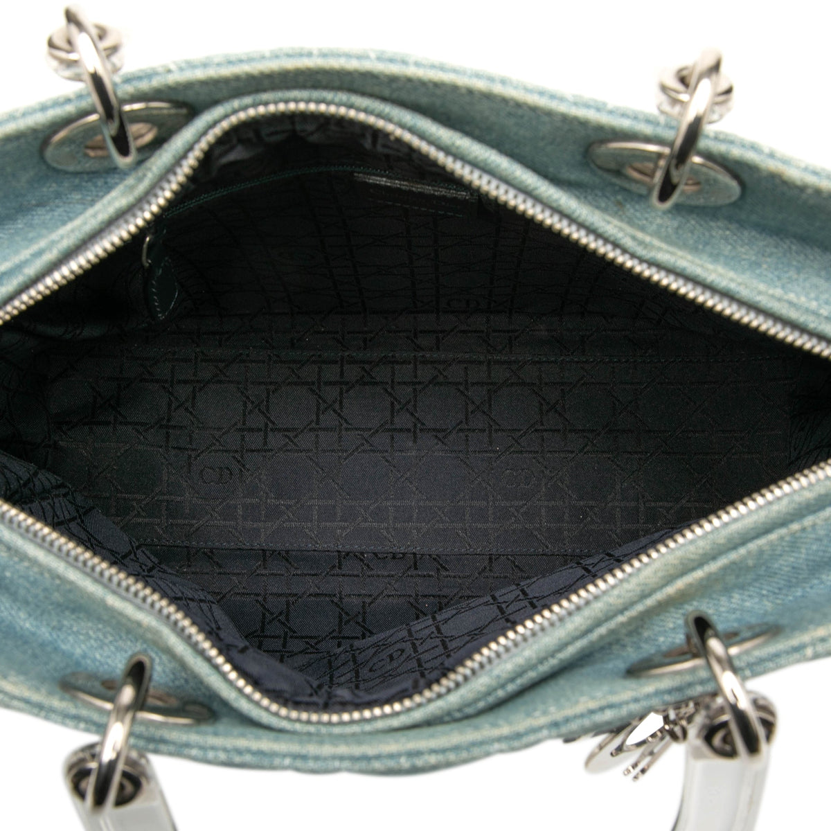 Dior Large Denim Cannage Acrylic Handles Lady Dior