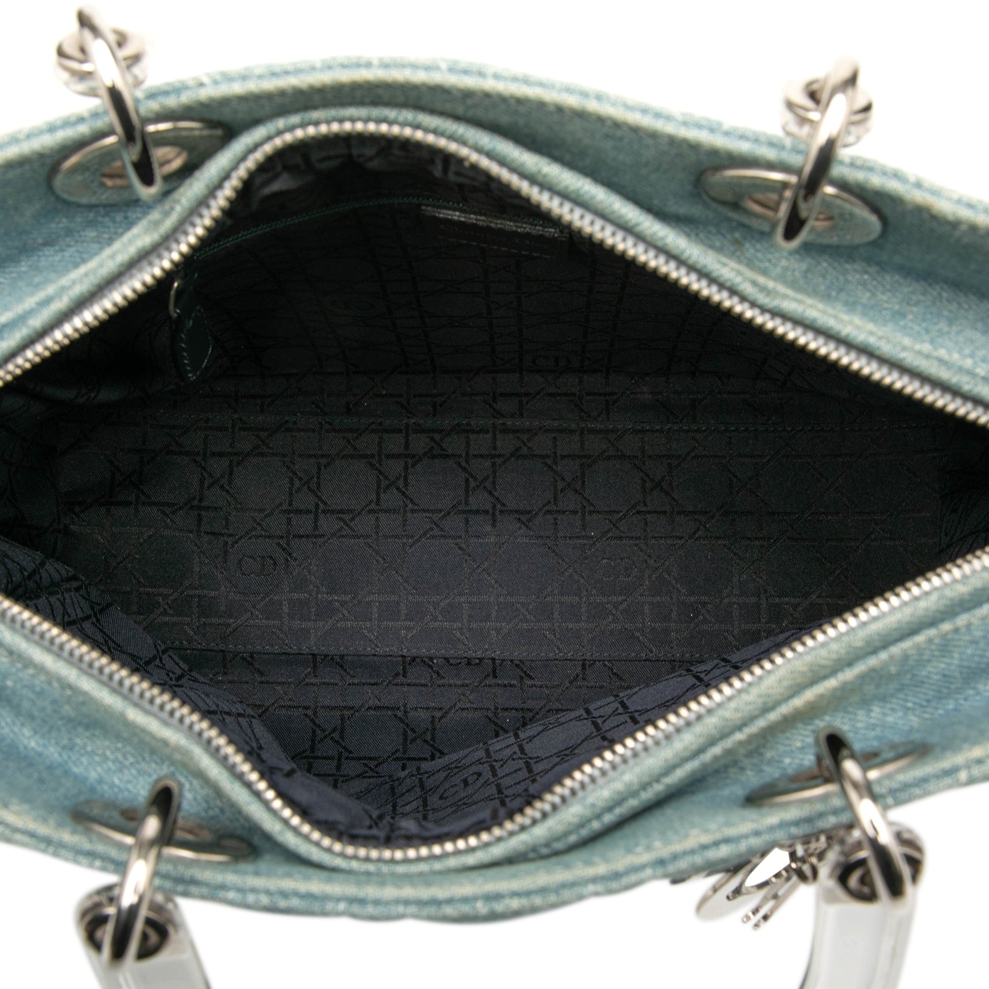 Dior Large Denim Cannage Acrylic Handles Lady Dior