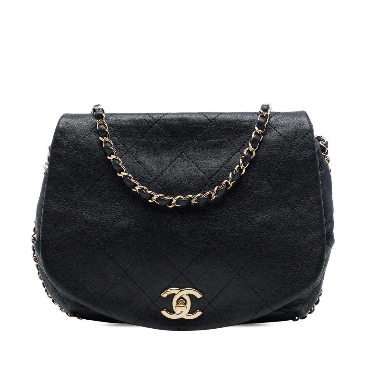 Chanel CC Quilted Calfskin Chain Around Saddle Flap