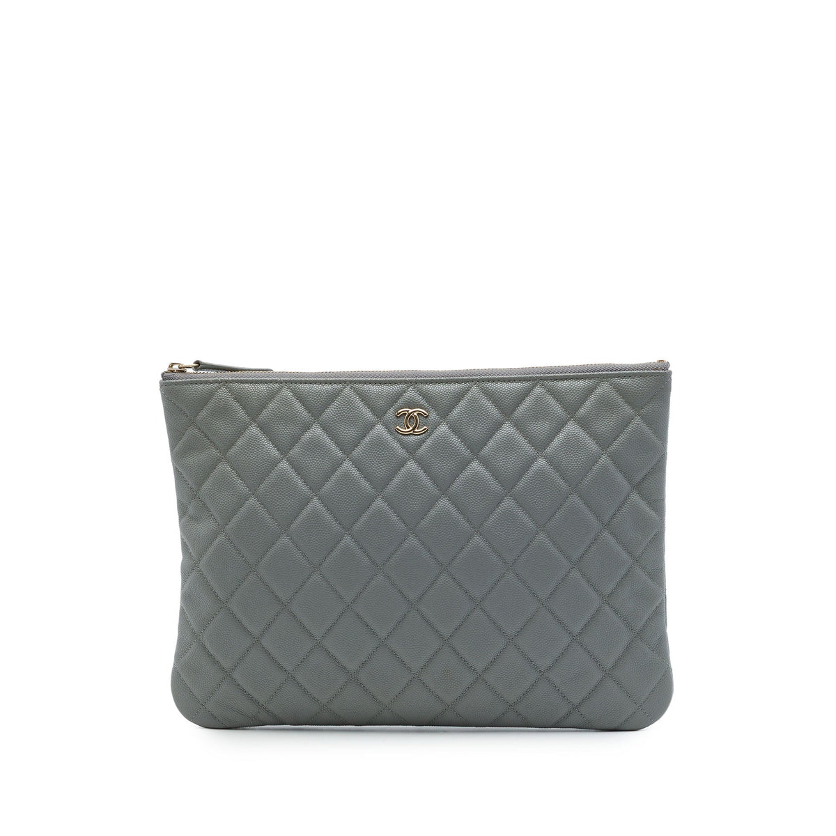 Chanel Medium Quilted Caviar O Case Clutch — Gray