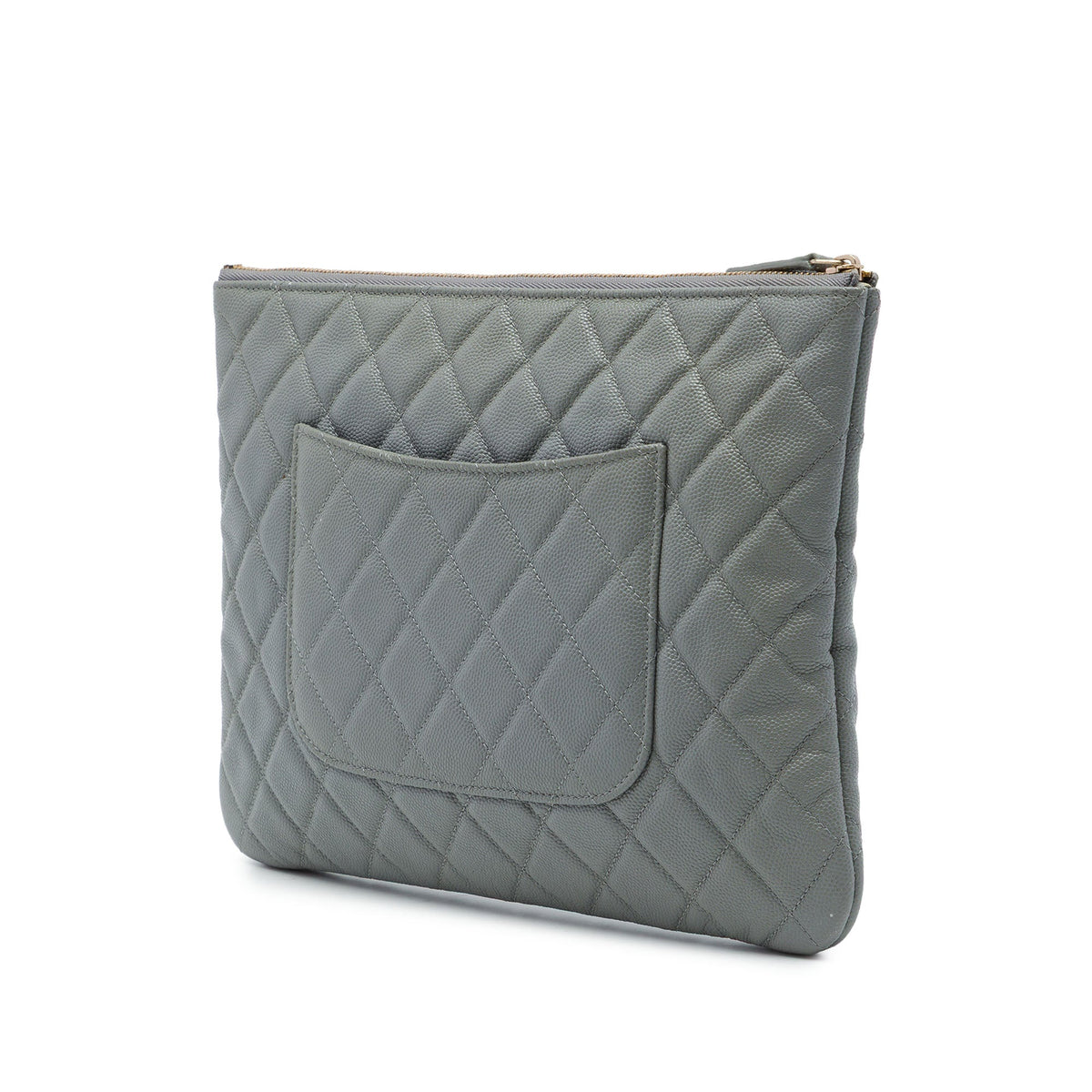Chanel Medium Quilted Caviar O Case Clutch — Gray