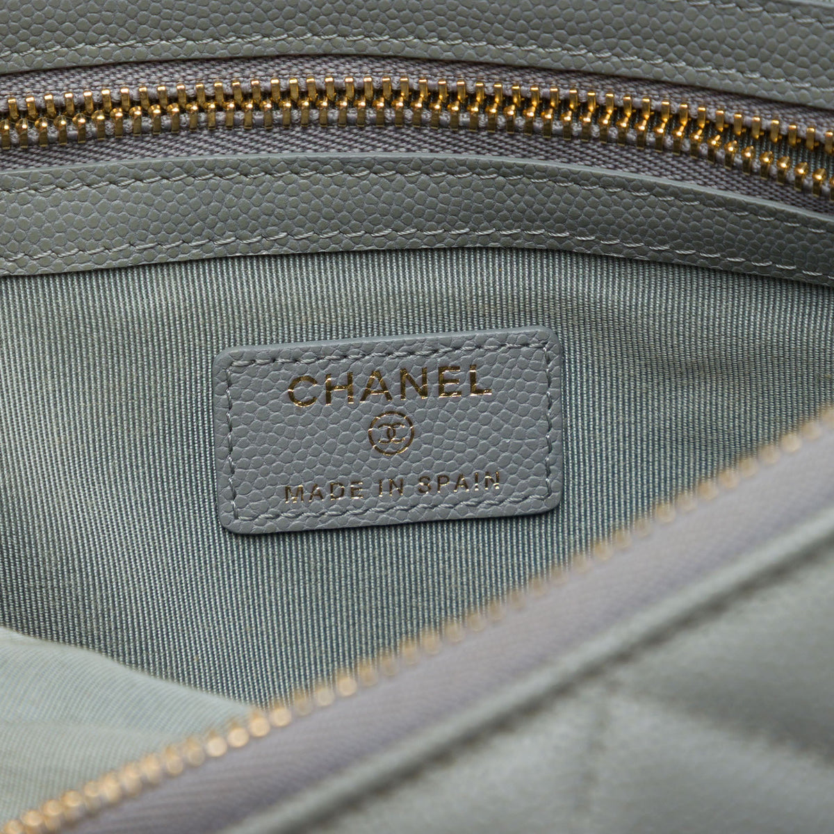 Chanel Medium Quilted Caviar O Case Clutch — Gray