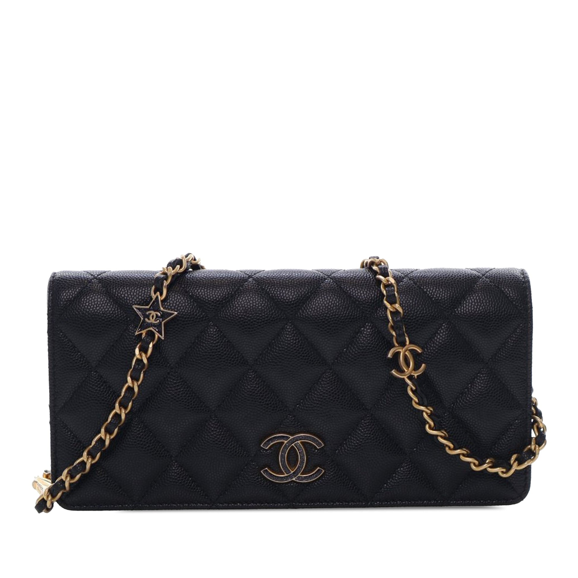 Chanel Quilted Caviar Glitter CC Roller Skate Clutch With Chain