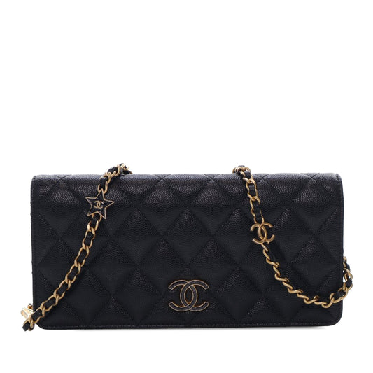 Chanel Quilted Caviar Glitter CC Roller Skate Clutch With Chain