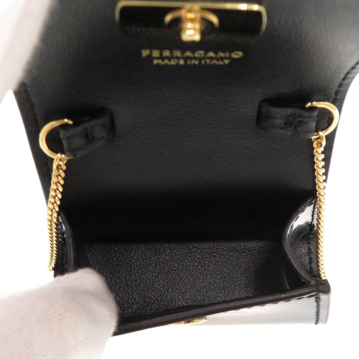 Ferragamo Smooth Calfskin Gancini Top Handle AirPods Case with Chain