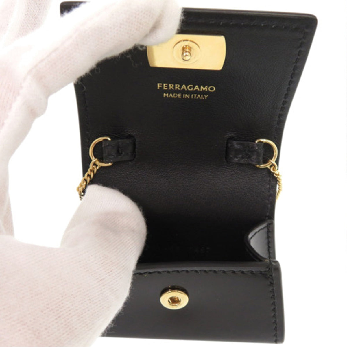 Ferragamo Smooth Calfskin Gancini Top Handle AirPods Case with Chain