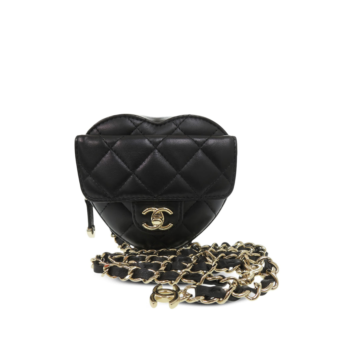 Chanel Mini Lambskin CC in Love Heart Belt Bag — Black