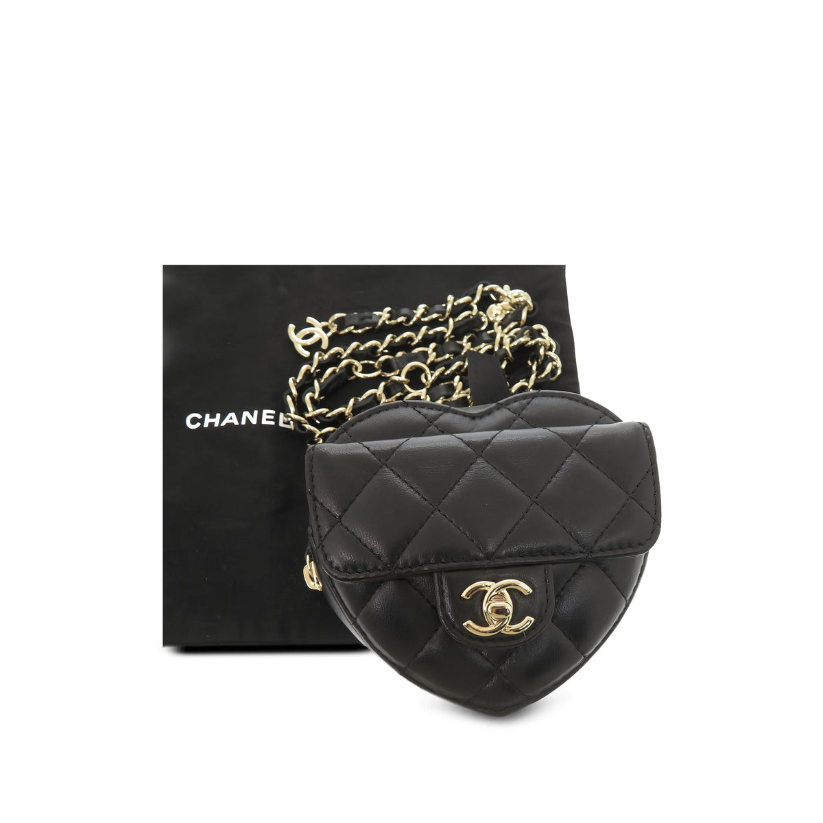 Chanel Mini Lambskin CC in Love Heart Belt Bag — Black