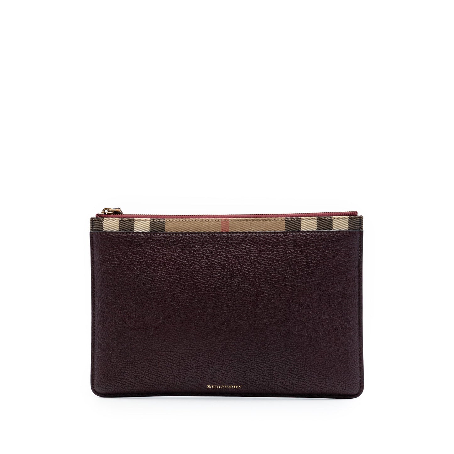 Burberry House Check Canvas Trimmed Grained Calfskin Zip Pouch