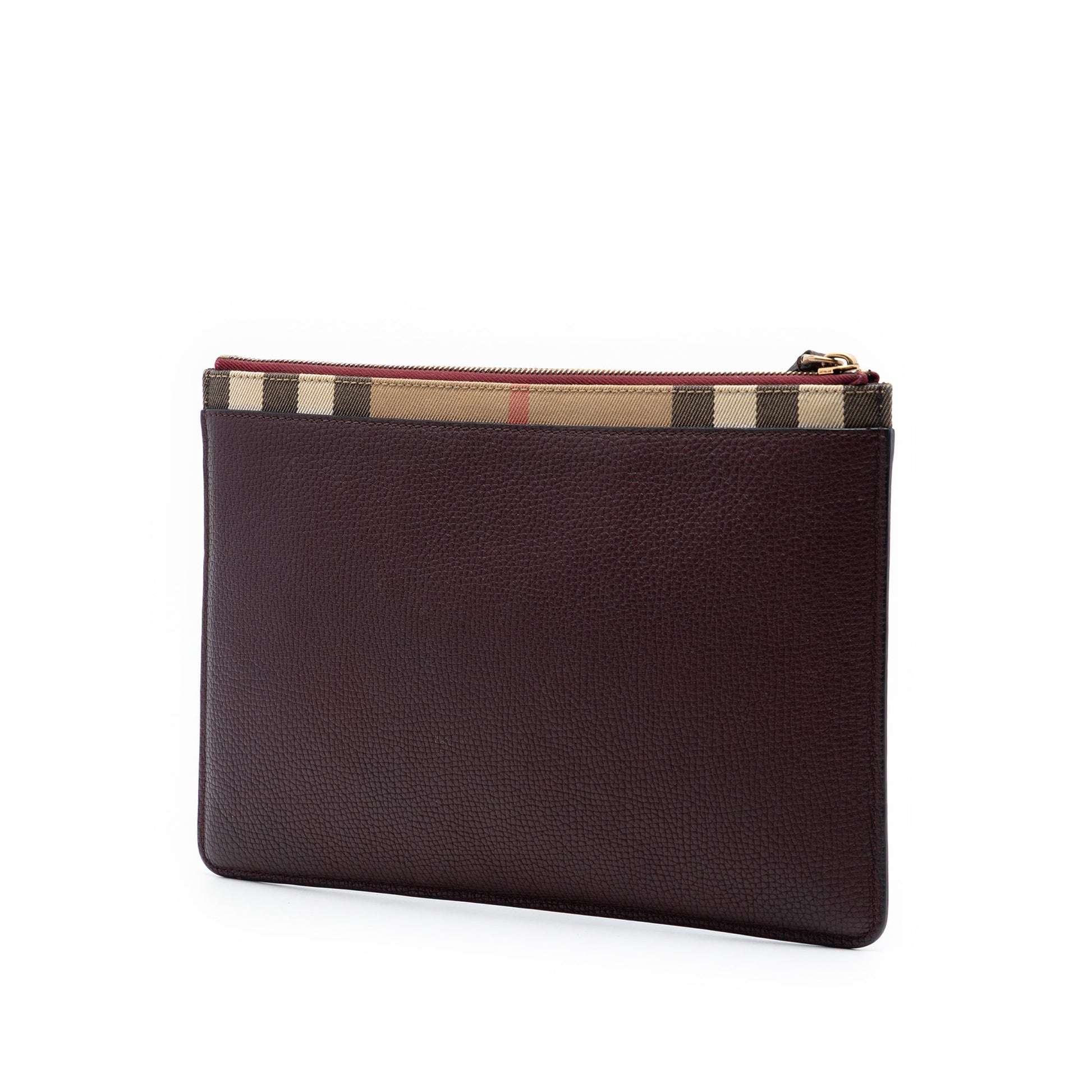 Burberry House Check Canvas Trimmed Grained Calfskin Zip Pouch