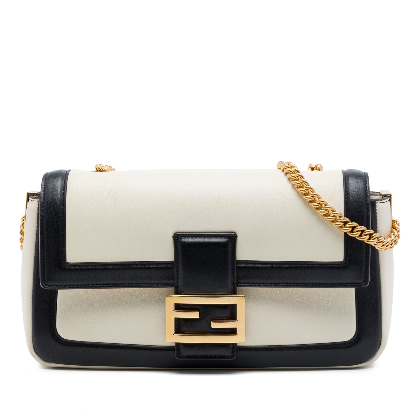 Fendi Bicolor Leather Chain Midi Baguette
