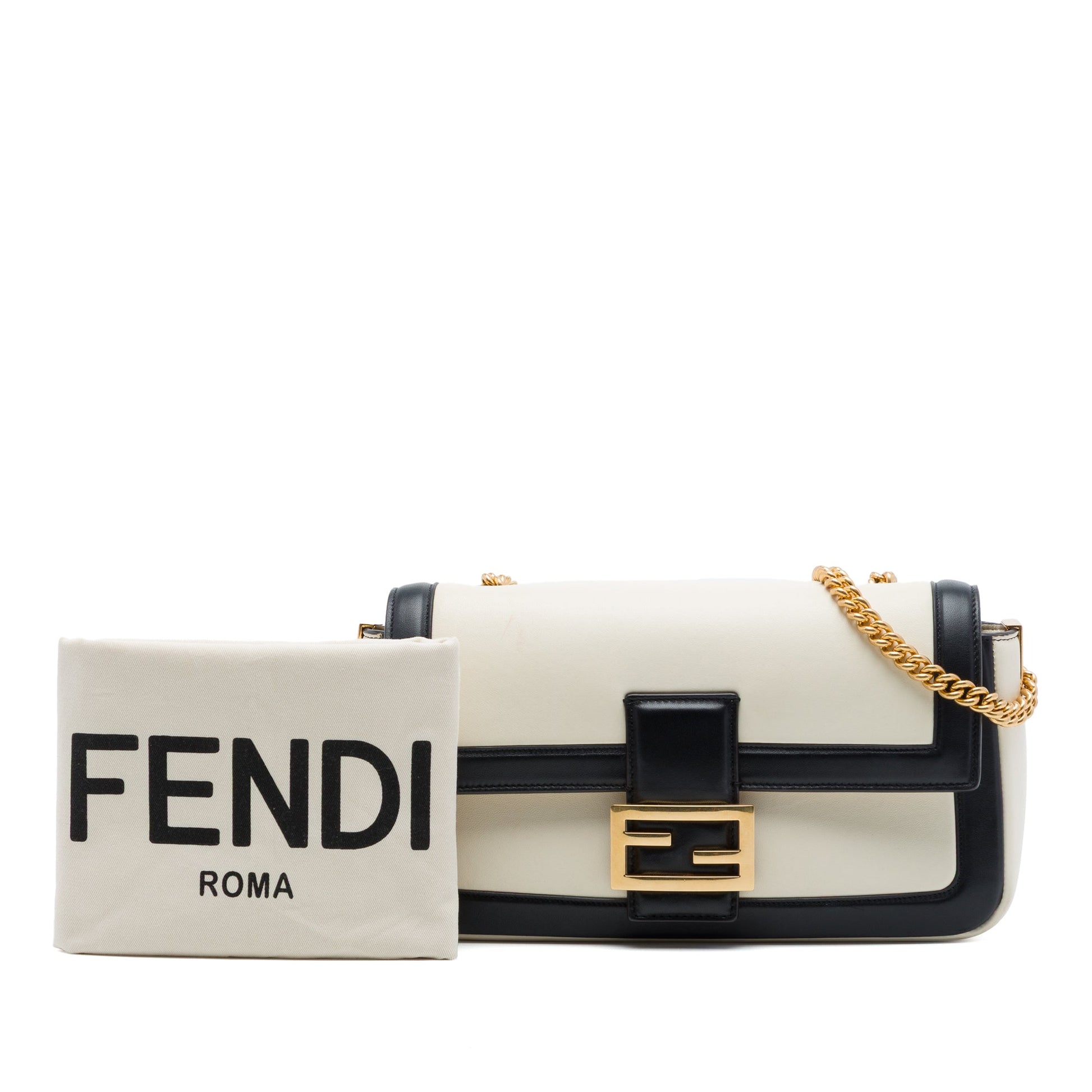 Fendi Bicolor Leather Chain Midi Baguette