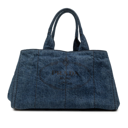 Prada Large Denim Canapa Logo Satchel