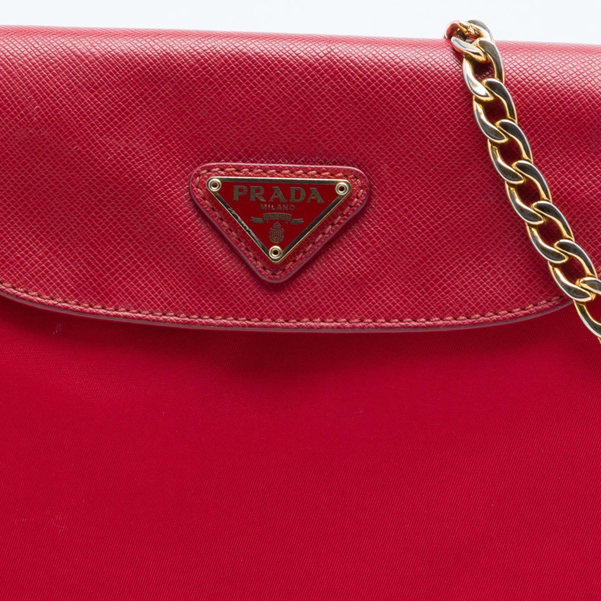 Prada Saffiano Trimmed Tessuto Chain Crossbody