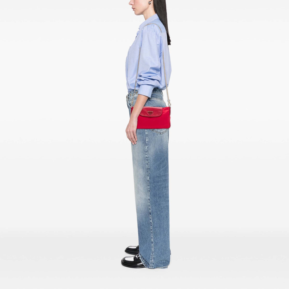 Prada Saffiano Trimmed Tessuto Chain Crossbody