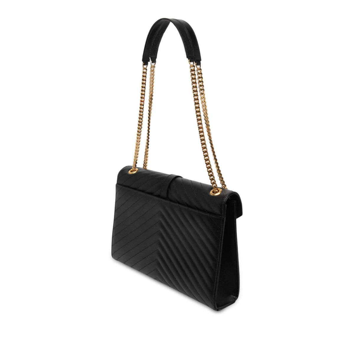 Saint Laurent Large Chevron Grain de Poudre Monogram Envelope Bag — Black