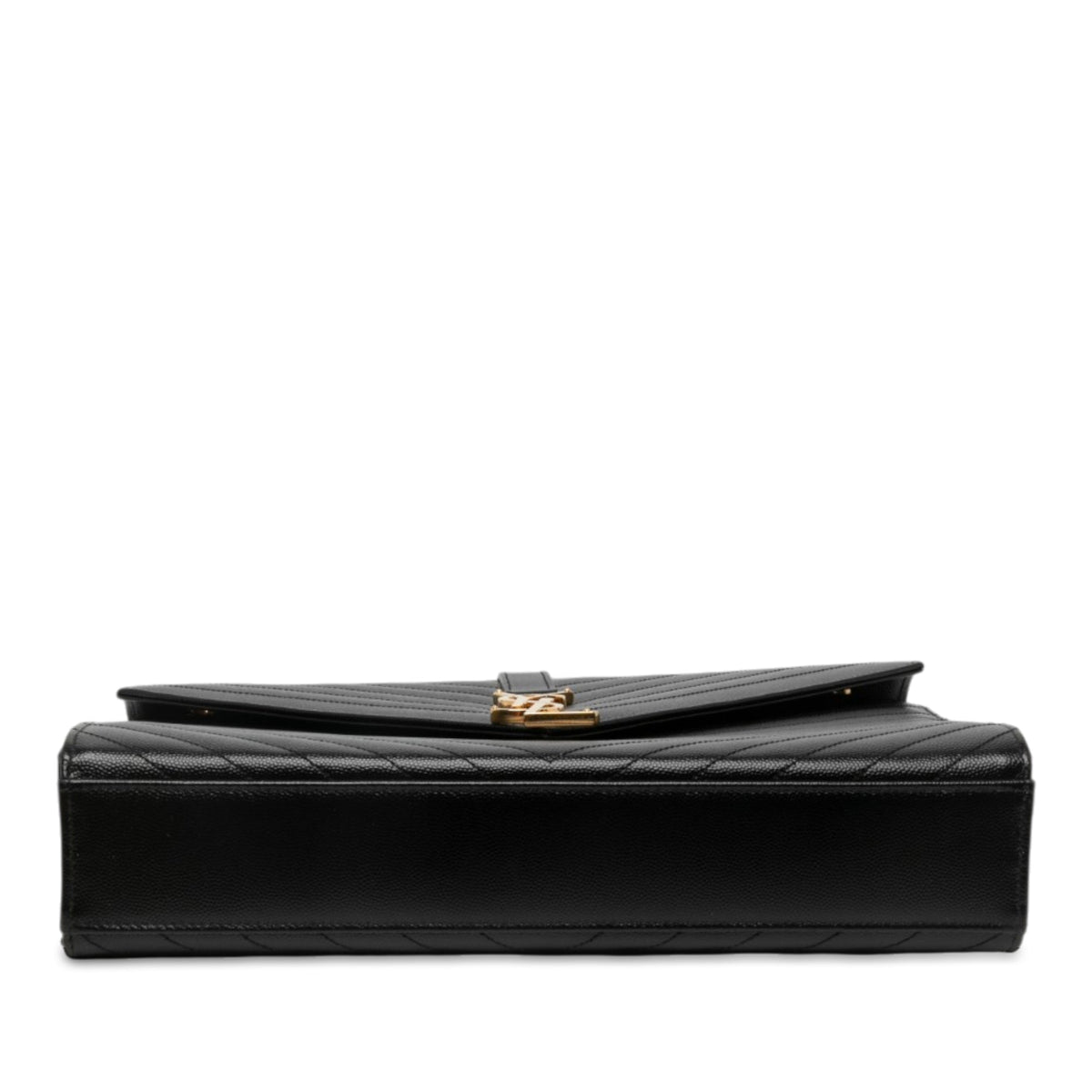 Saint Laurent Large Chevron Grain de Poudre Monogram Envelope Bag — Black