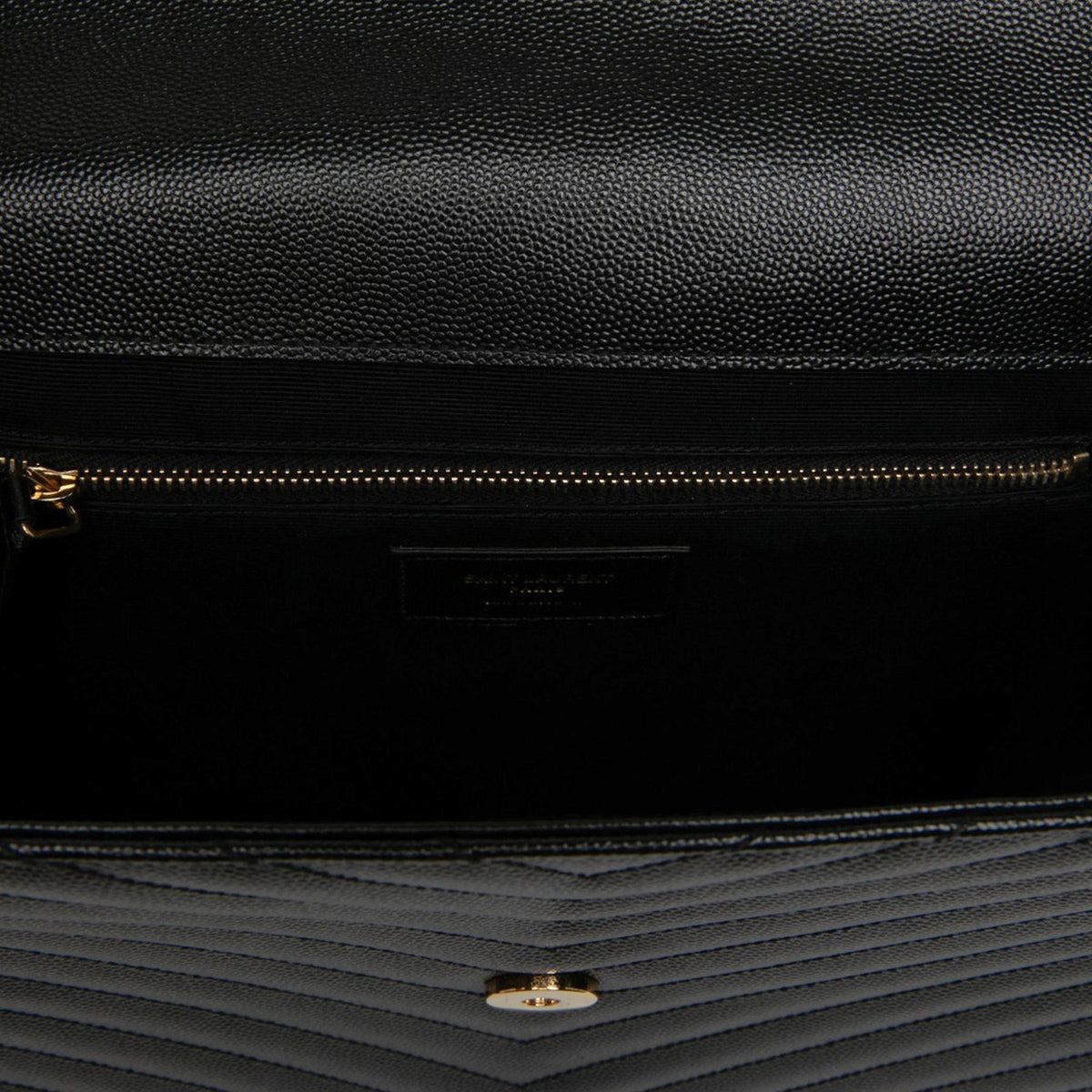 Saint Laurent Large Chevron Grain de Poudre Monogram Envelope Bag — Black