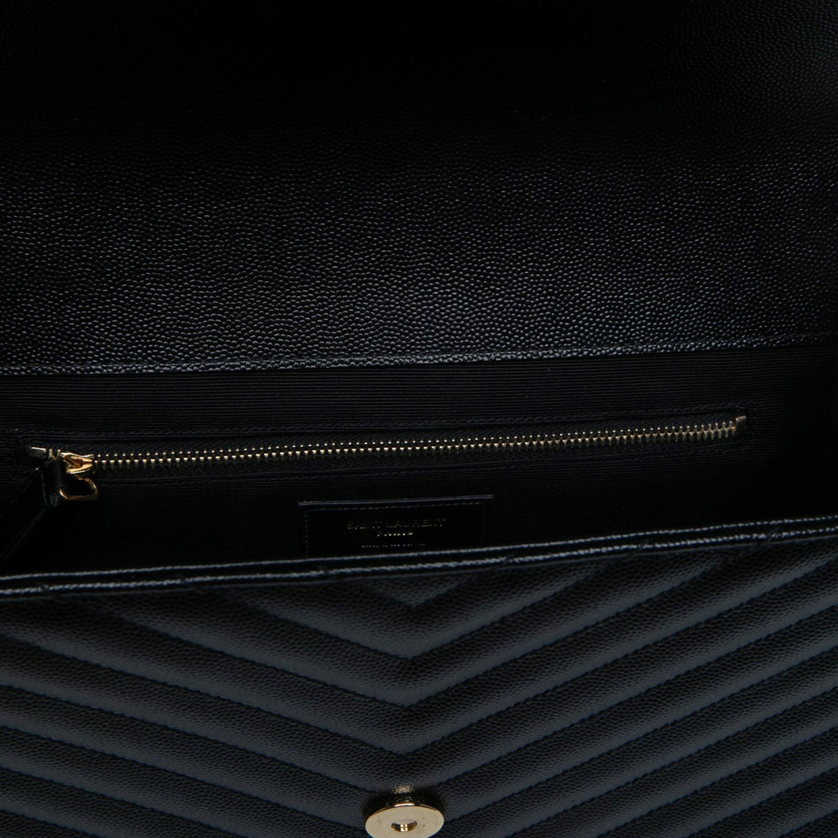 Saint Laurent Large Chevron Grain de Poudre Monogram Envelope Bag — Black