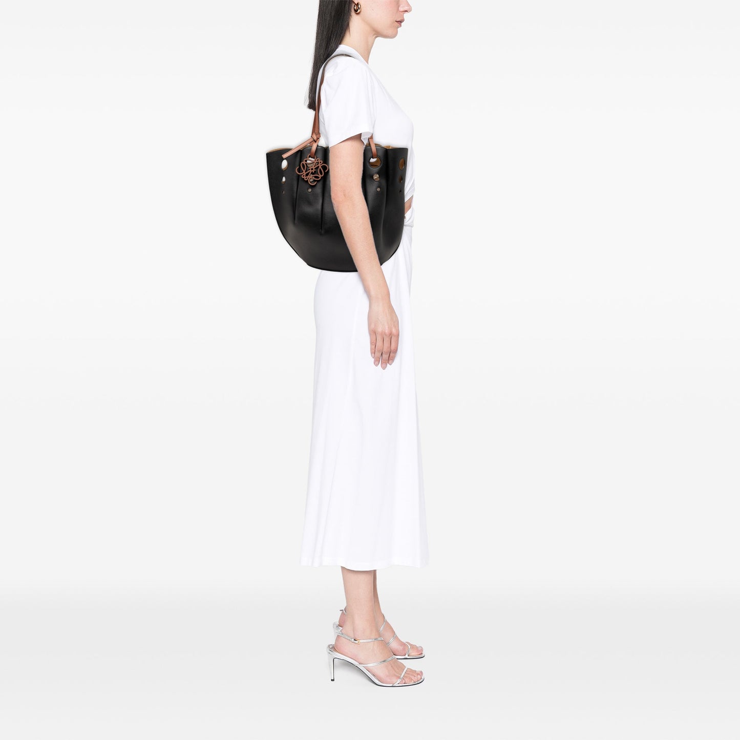 LOEWE Paulas Ibiza Perforated Leather Shell Basket Tote