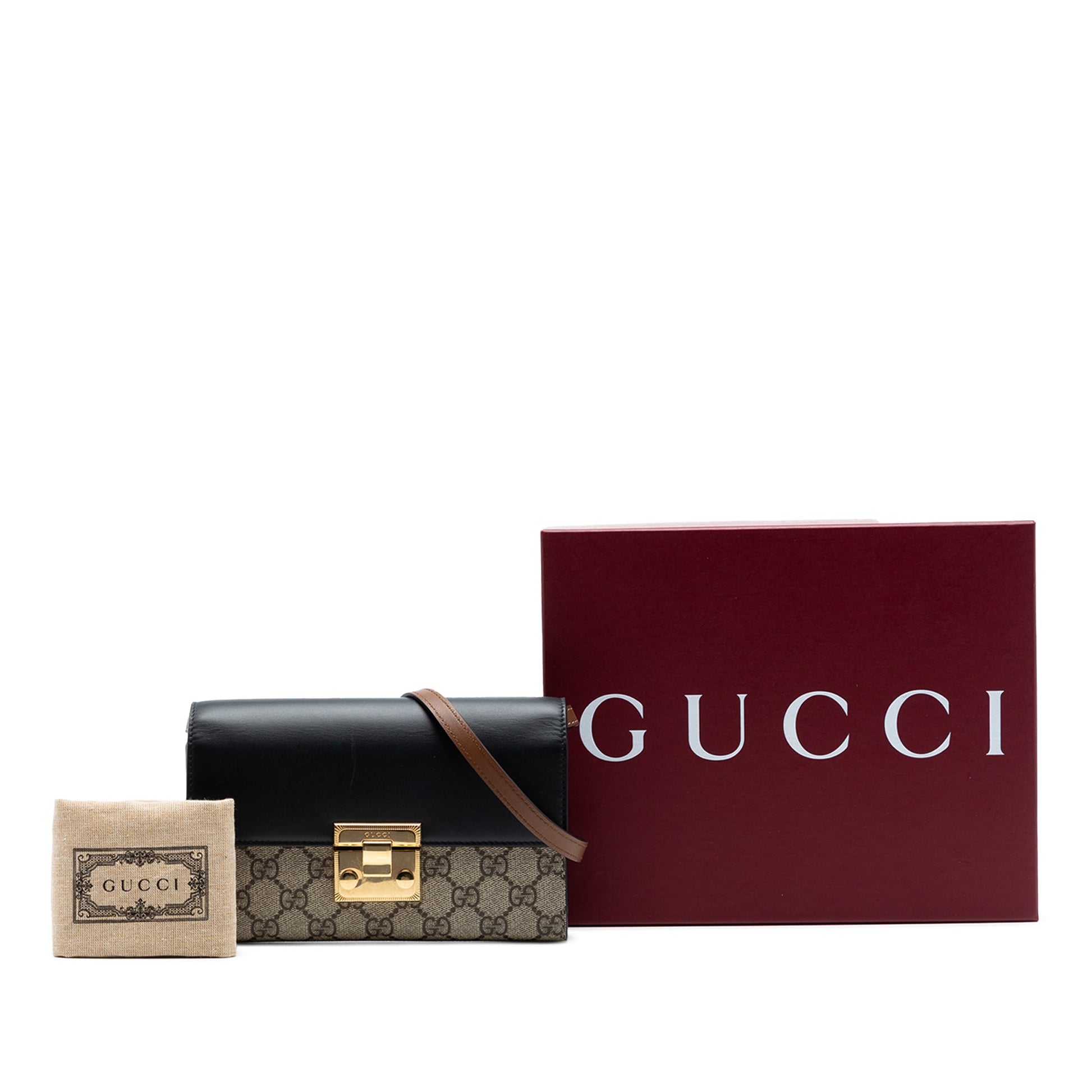 Gucci Small GG Supreme Padlock Wallet on Strap