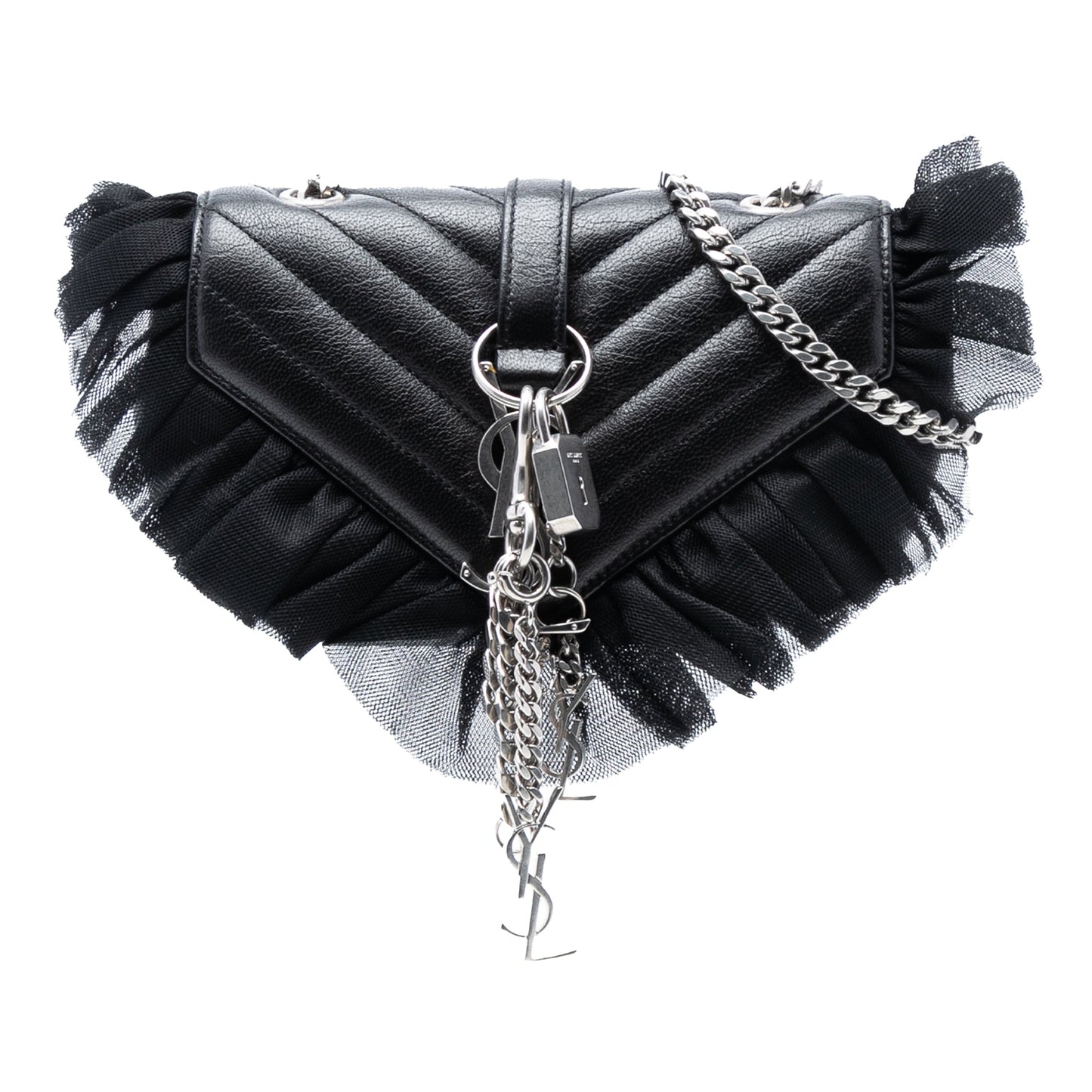 Saint Laurent Baby Goatskin Tulle Chevron Monogram Classic Punk Chain Bag