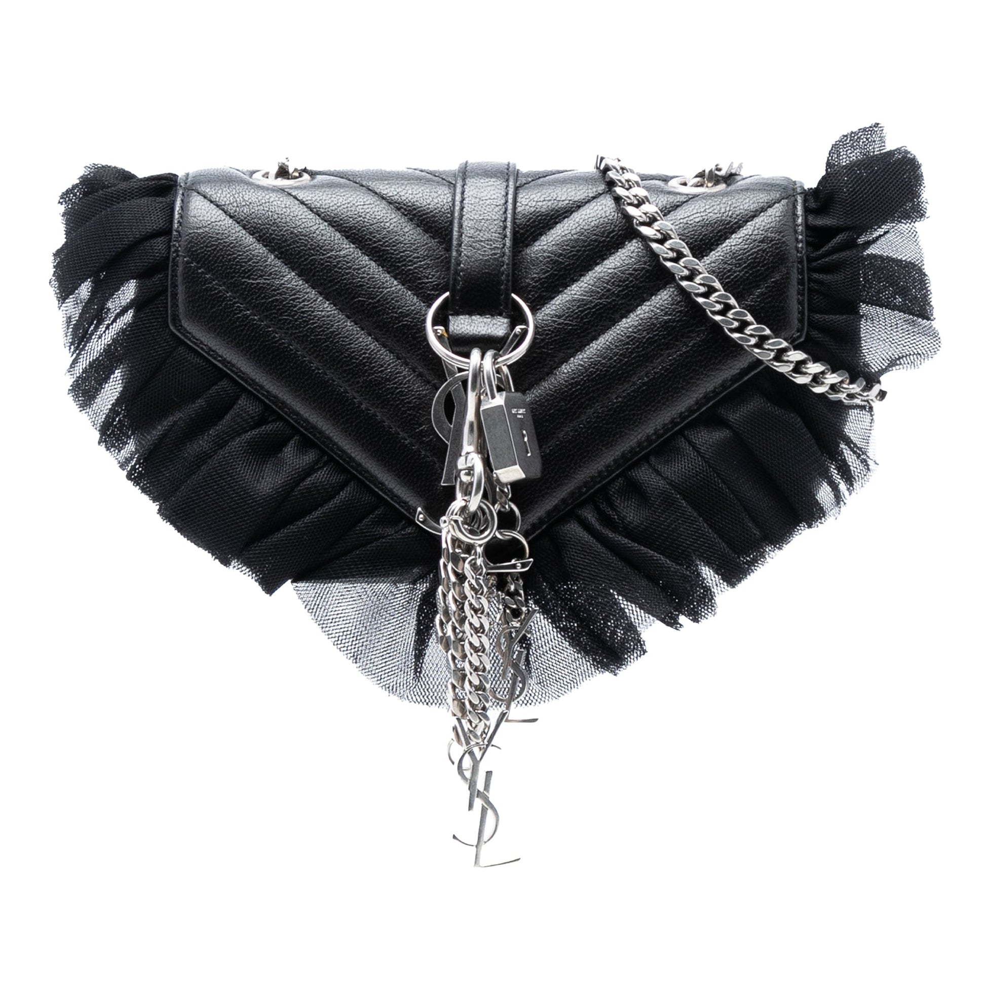 Saint Laurent Baby Goatskin Tulle Chevron Monogram Classic Punk Chain Bag