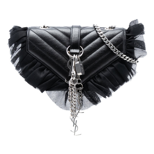 Saint Laurent Baby Goatskin Tulle Chevron Monogram Classic Punk Chain Bag