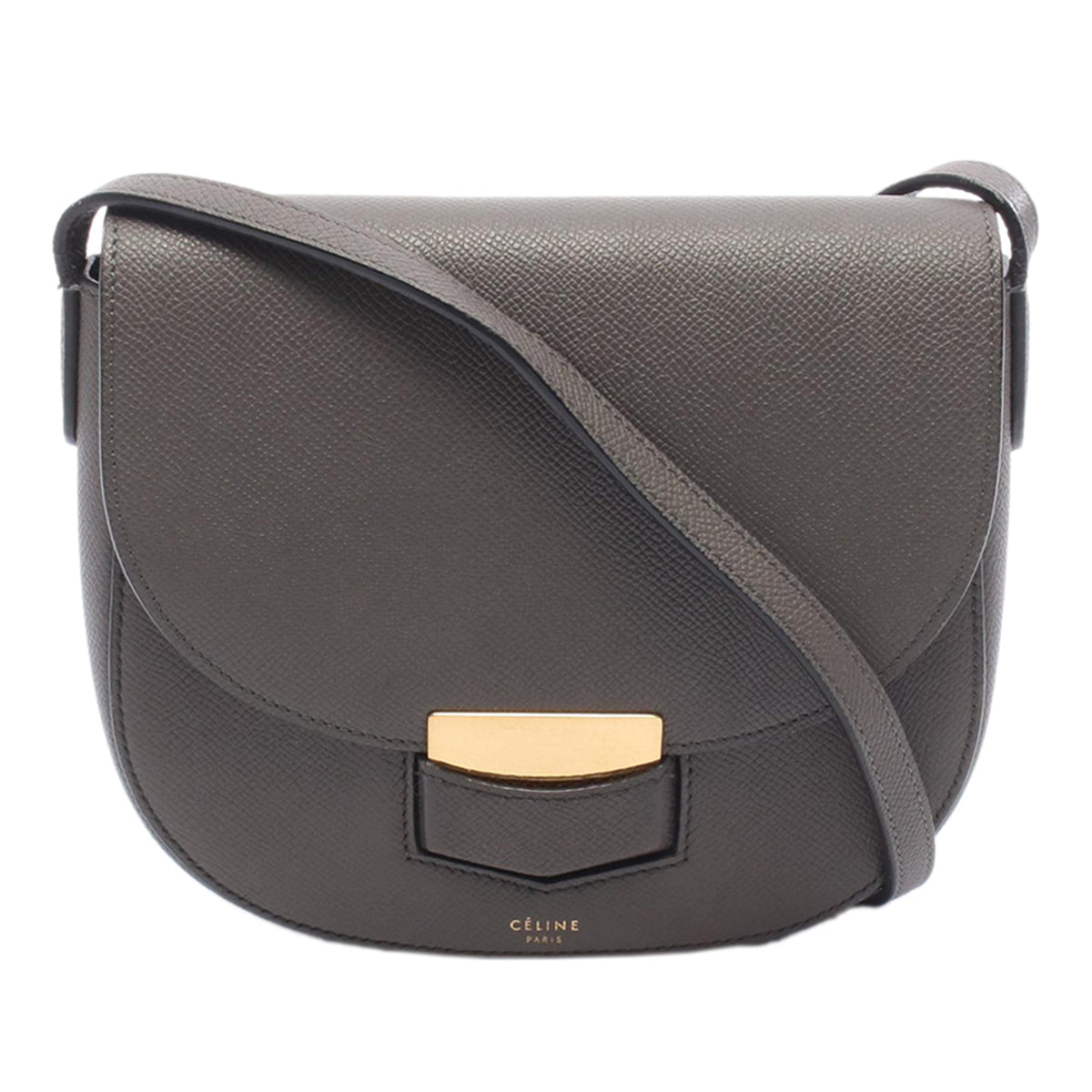 Celine Small Grained Calfskin Trotteur Crossbody — Gray