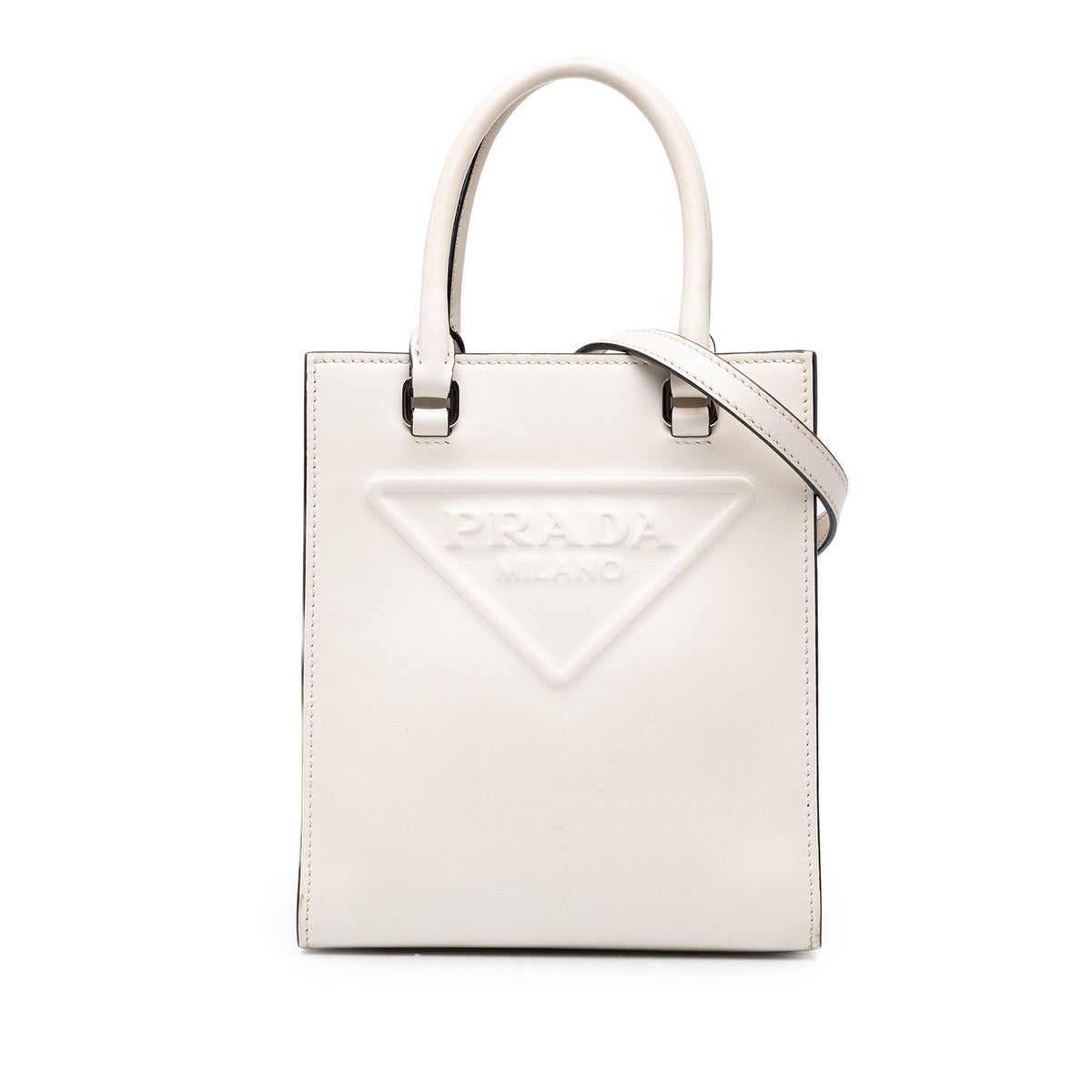 Prada Mini Soft Calf Logo Drill Satchel — White
