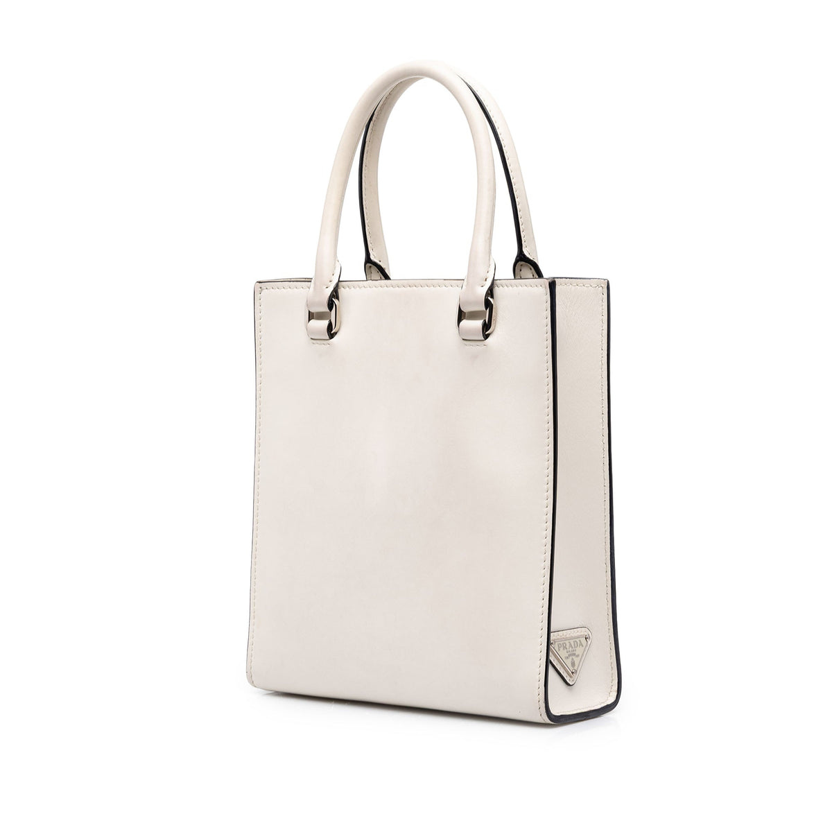 Prada Mini Soft Calf Logo Drill Satchel — White
