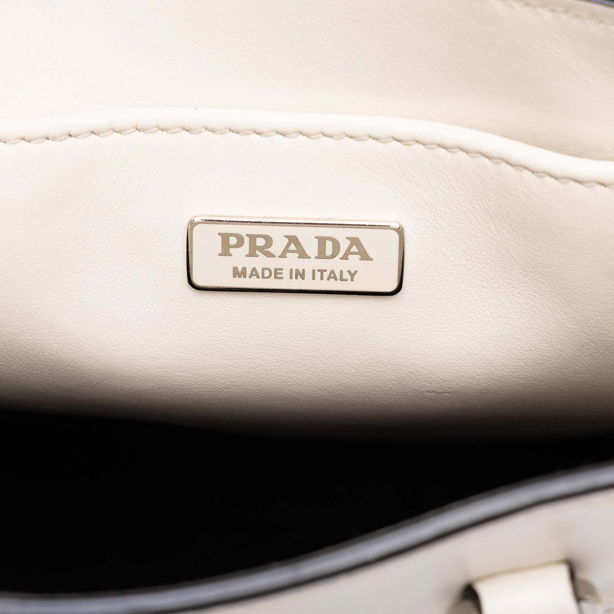 Prada Mini Soft Calf Logo Drill Satchel — White