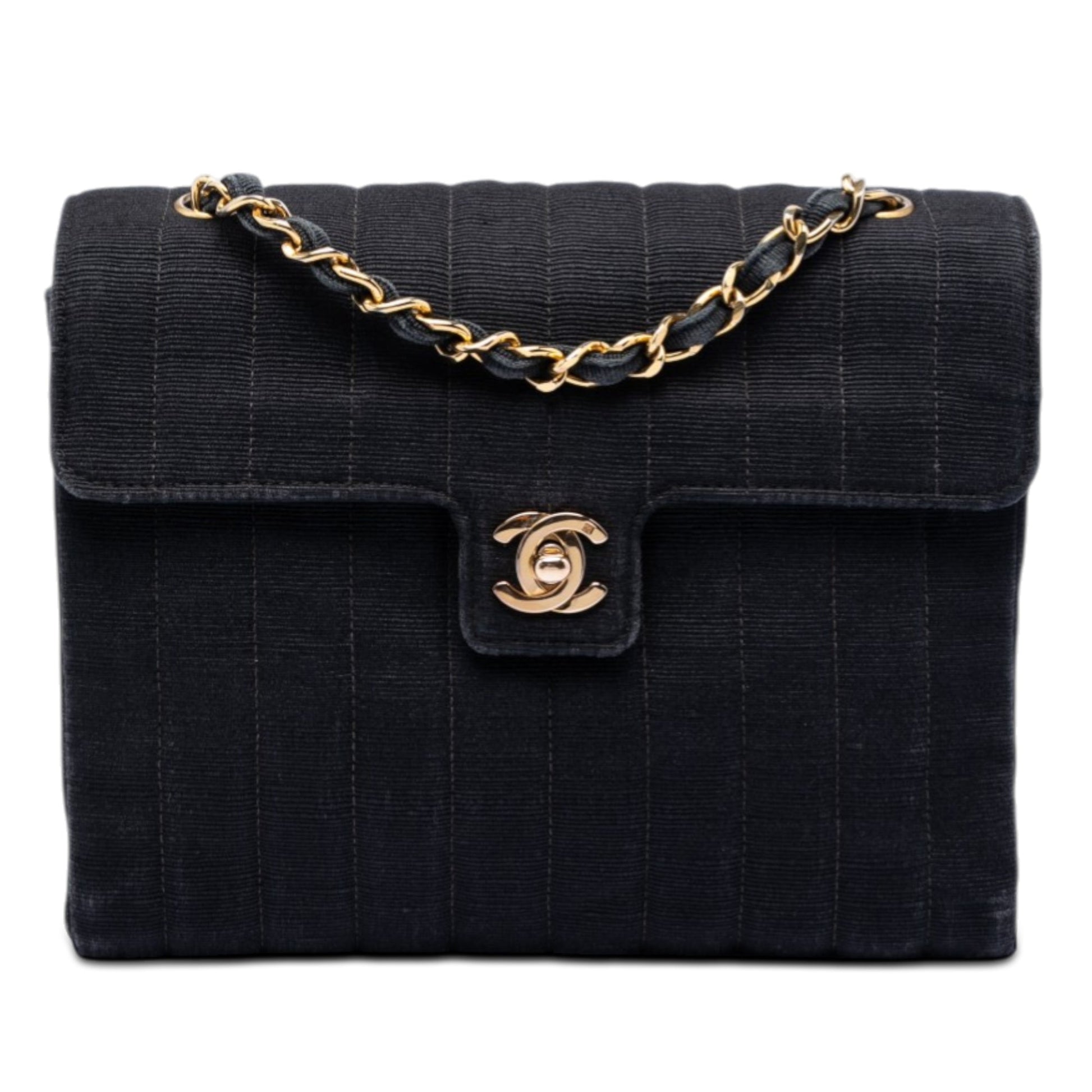 Chanel CC Vertical Quilted Nylon Grosgrain Single Flap