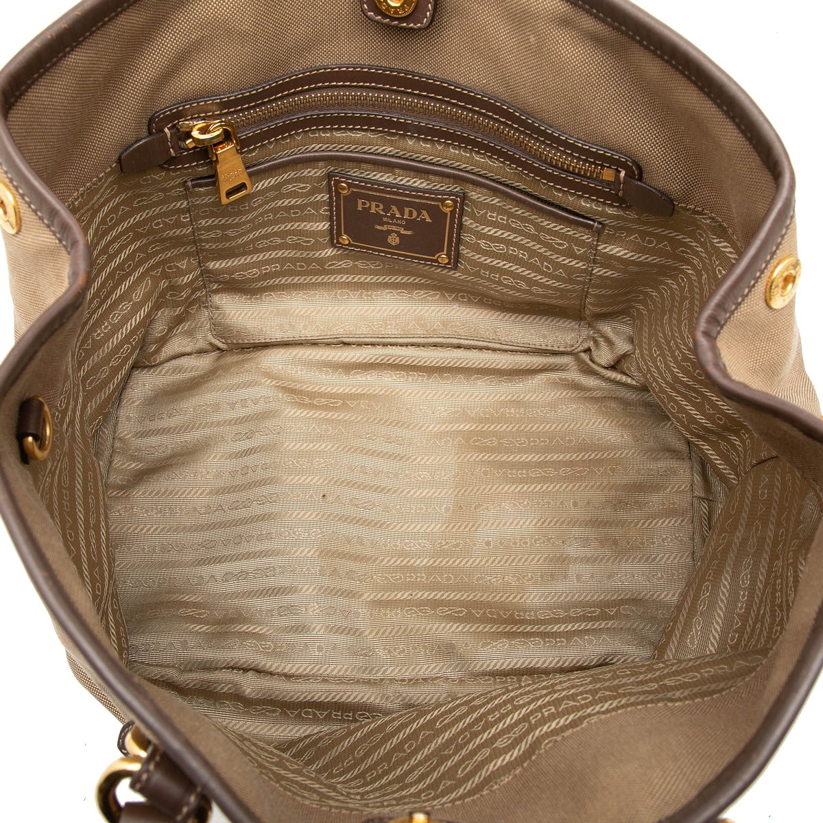Prada Canvas Canapa Logo Bow Satchel — Beige
