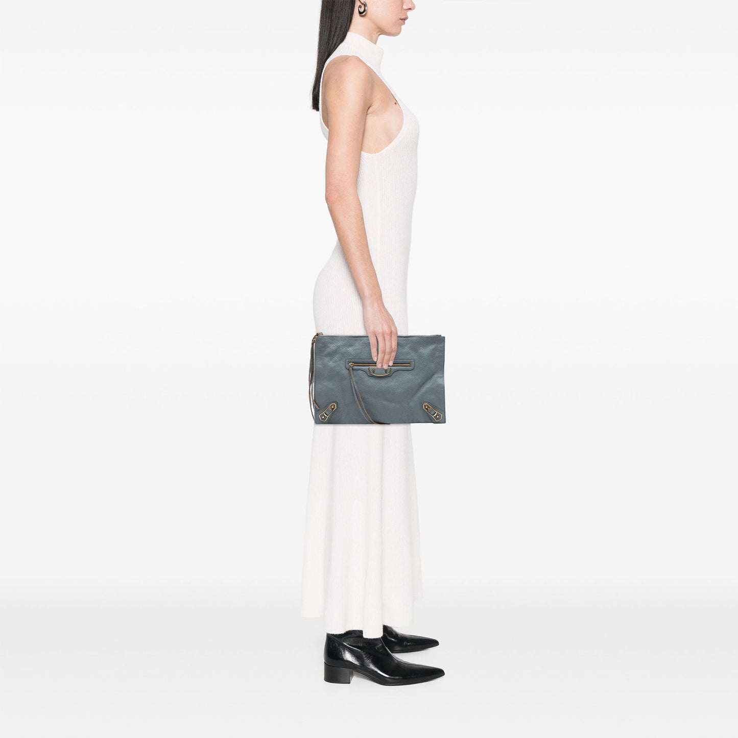 Balenciaga Goatskin Motocross Classic Metallic Edge Clutch
