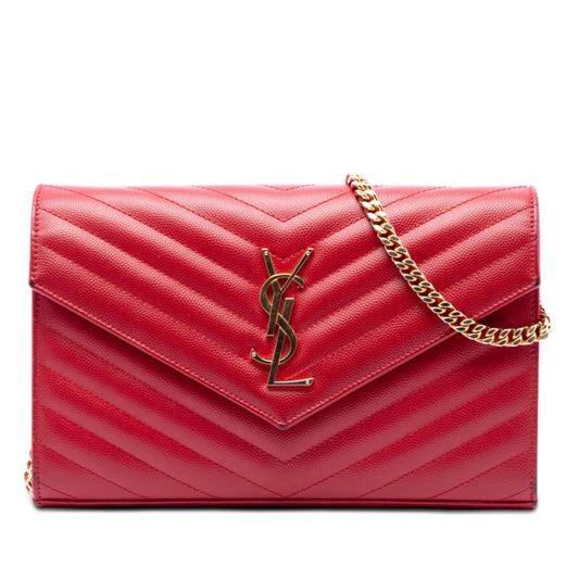 Saint Laurent Grain De Poudre Cassandre Envelope Chain Wallet