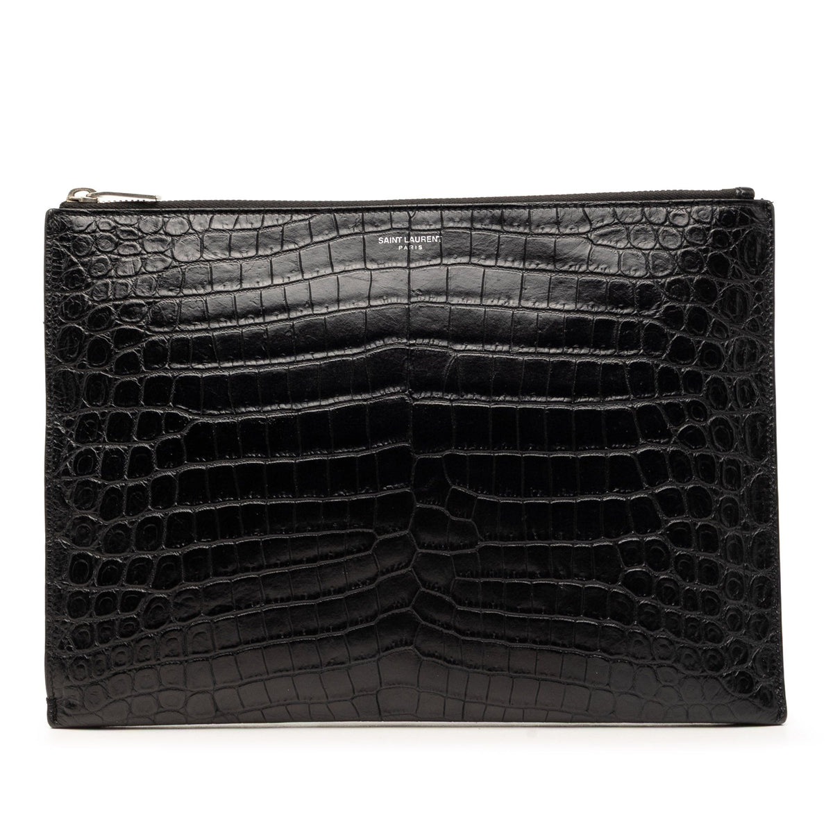 Saint Laurent Crocodile Embossed Leather Zipped Tablet Holder