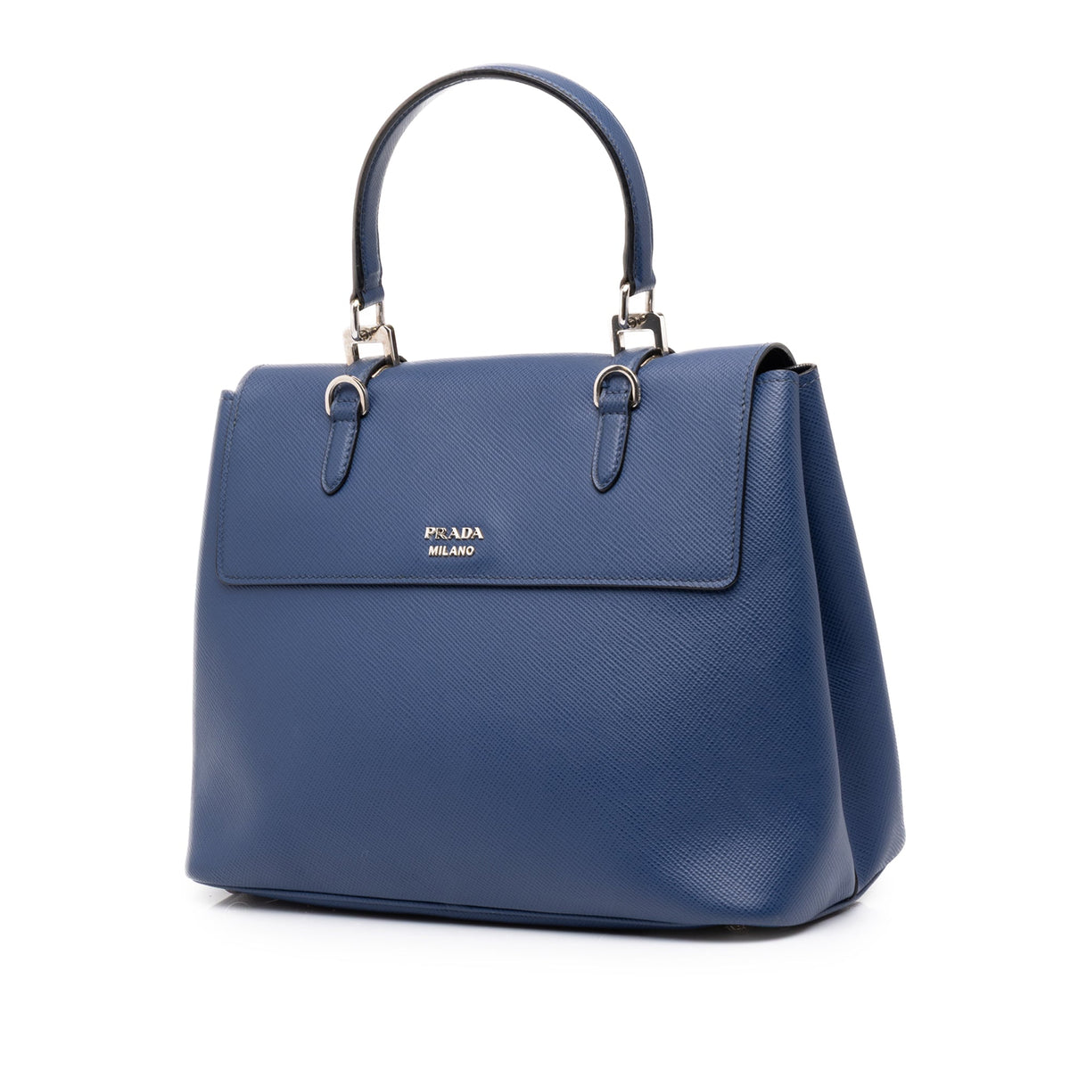 Prada Medium Saffiano Cuir Double Turnlock Satchel — Blue