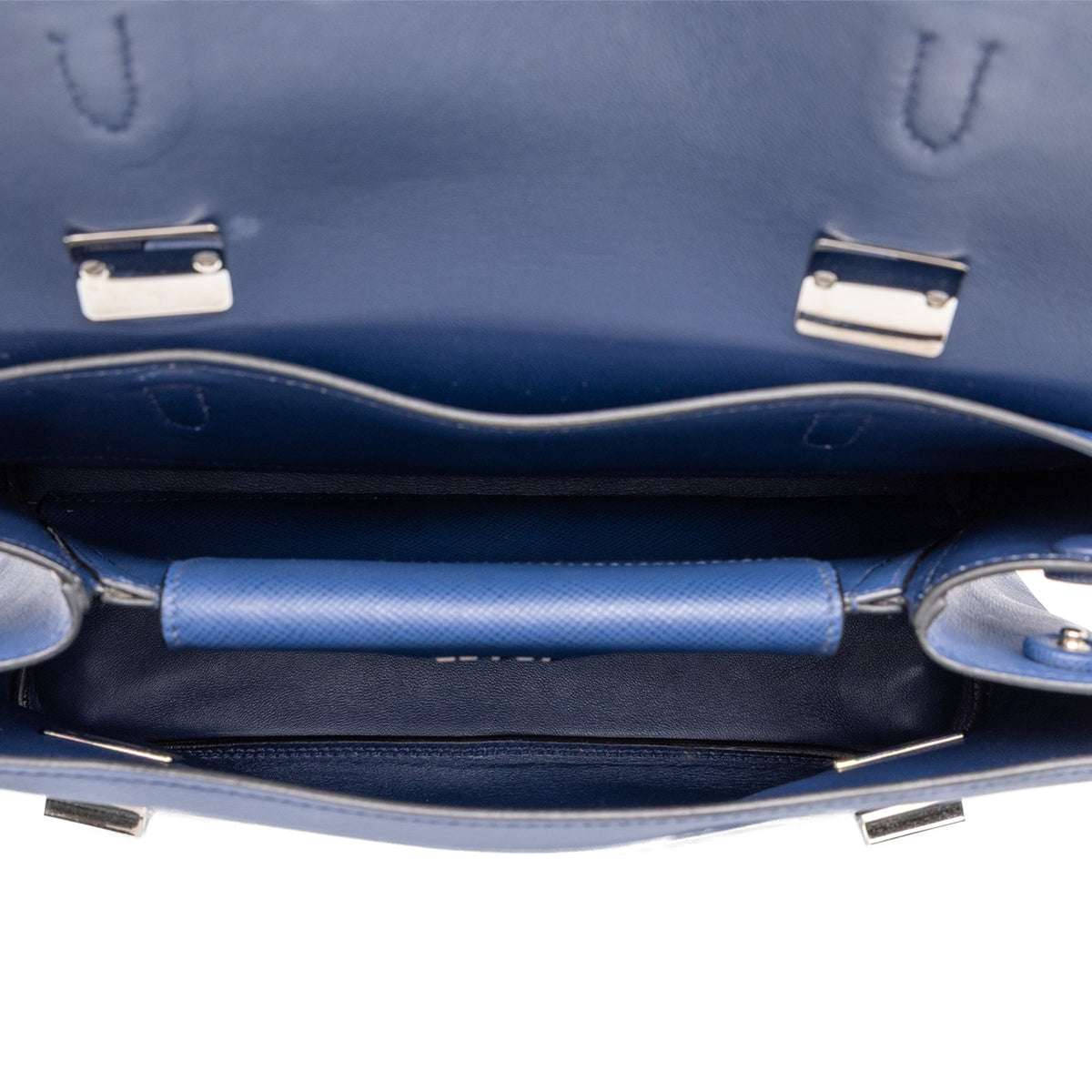 Prada Medium Saffiano Cuir Double Turnlock Satchel — Blue