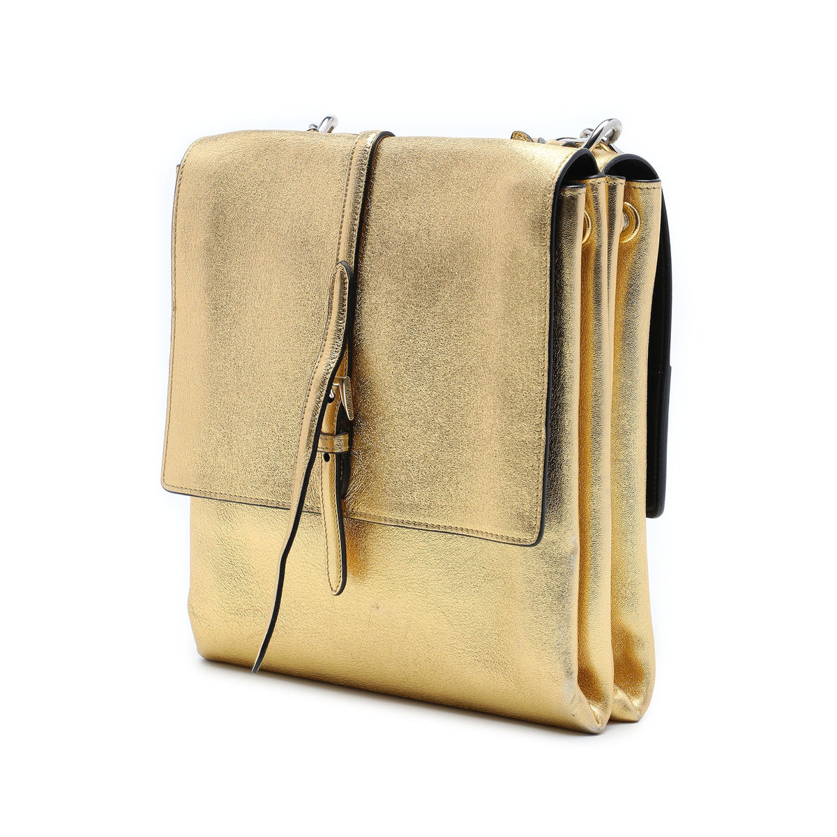 Prada Metallic Leather Double Flap Turn Lock Satchel
