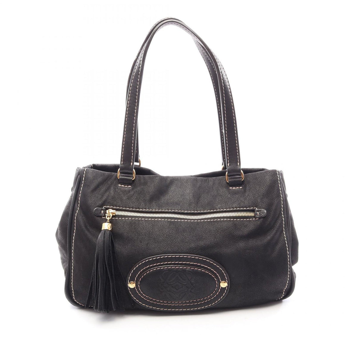 LOEWE Nubuck Anagram Madrid Fringe Shoulder Bag — Black