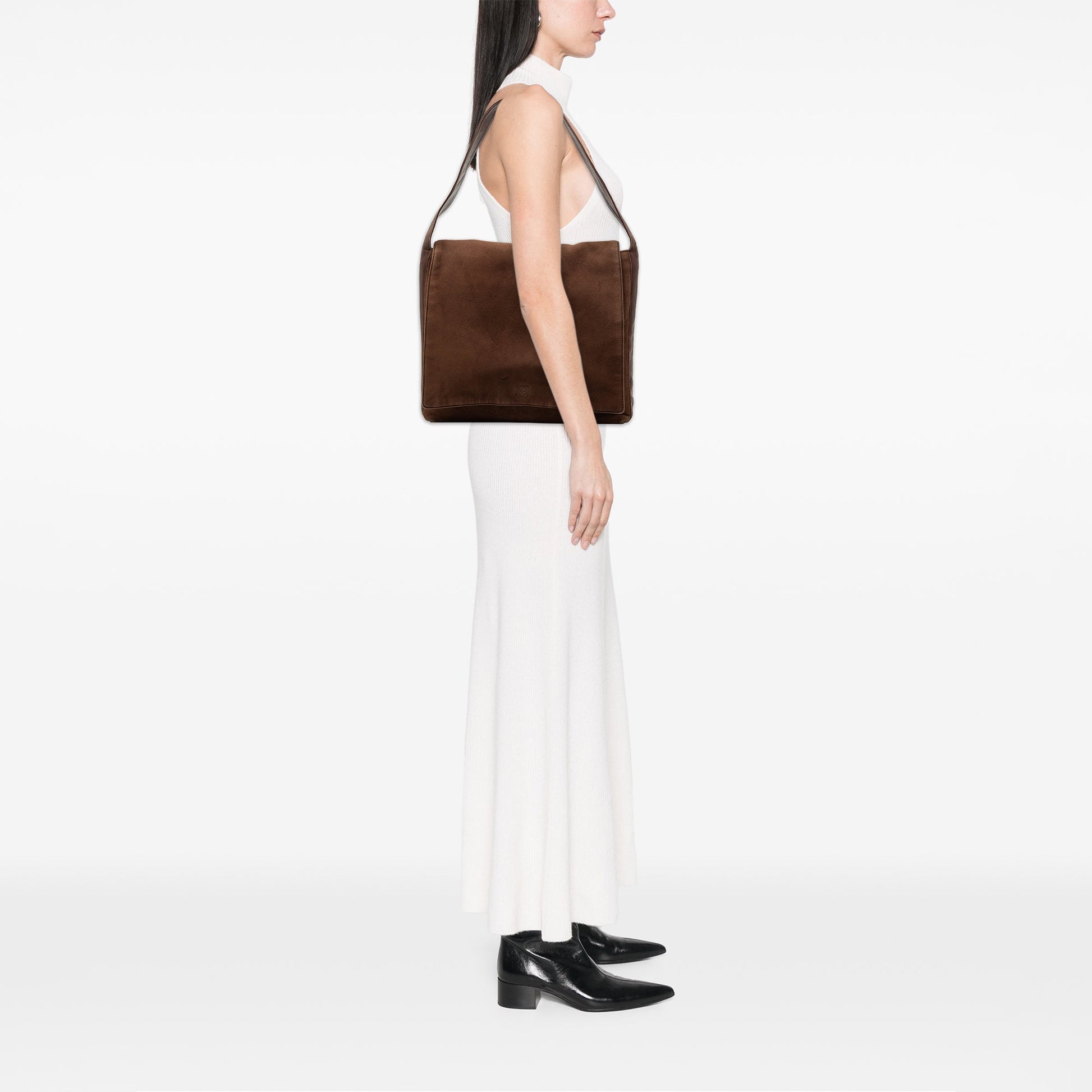 LOEWE Suede Anagram Flap Shoulder Bag