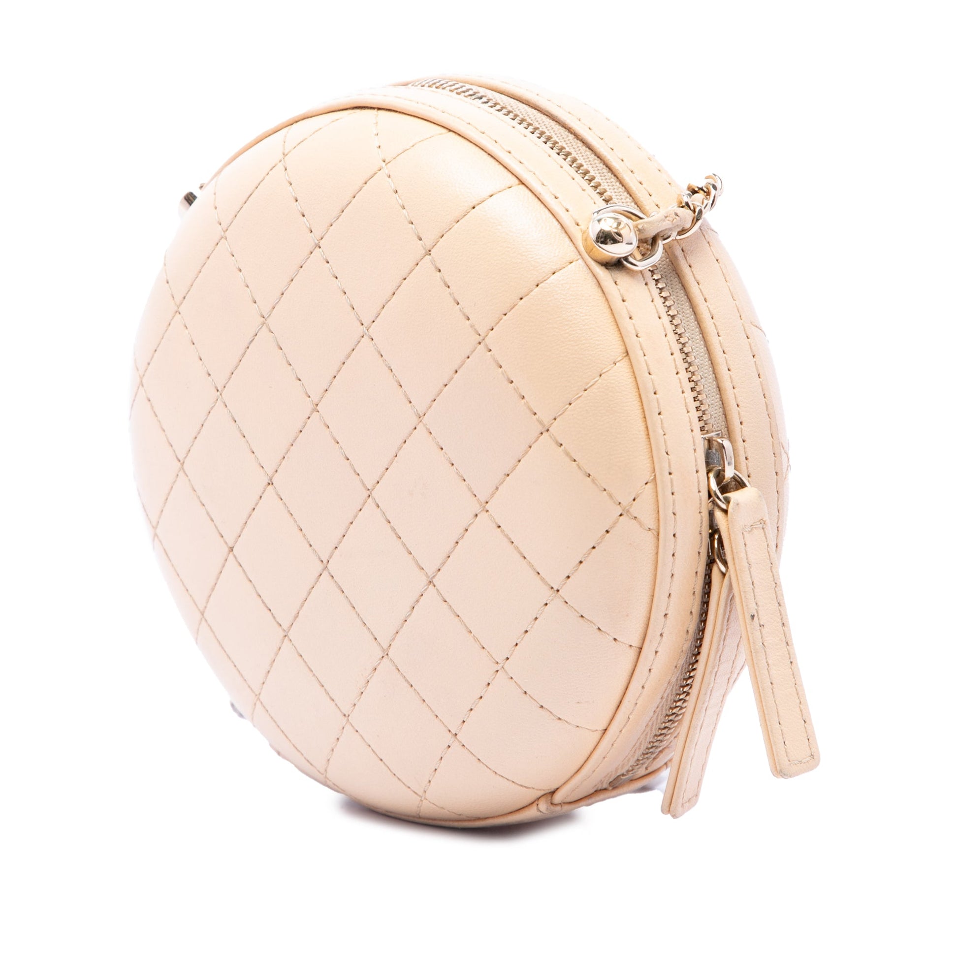 Chanel Stitched Calfskin Logo Strass and Pearl Chain Round Crossbody