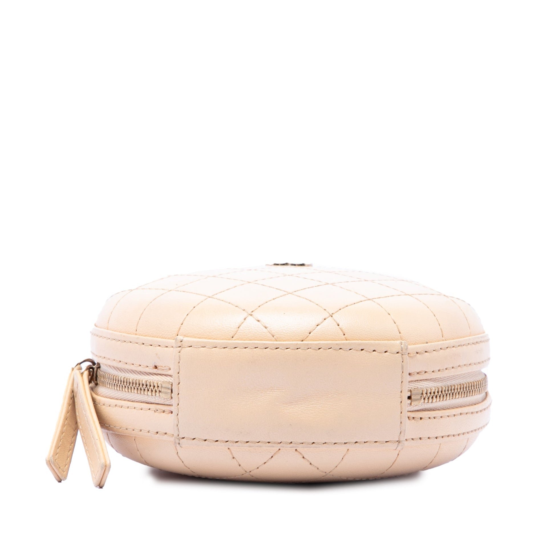 Chanel Stitched Calfskin Logo Strass and Pearl Chain Round Crossbody