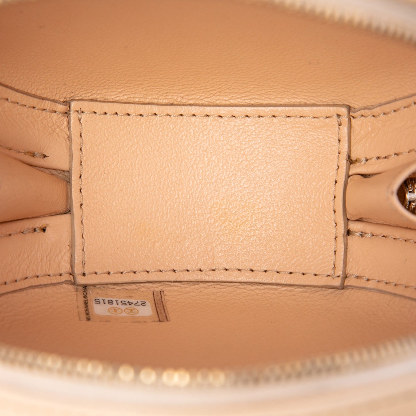 Chanel Stitched Calfskin Logo Strass and Pearl Chain Round Crossbody