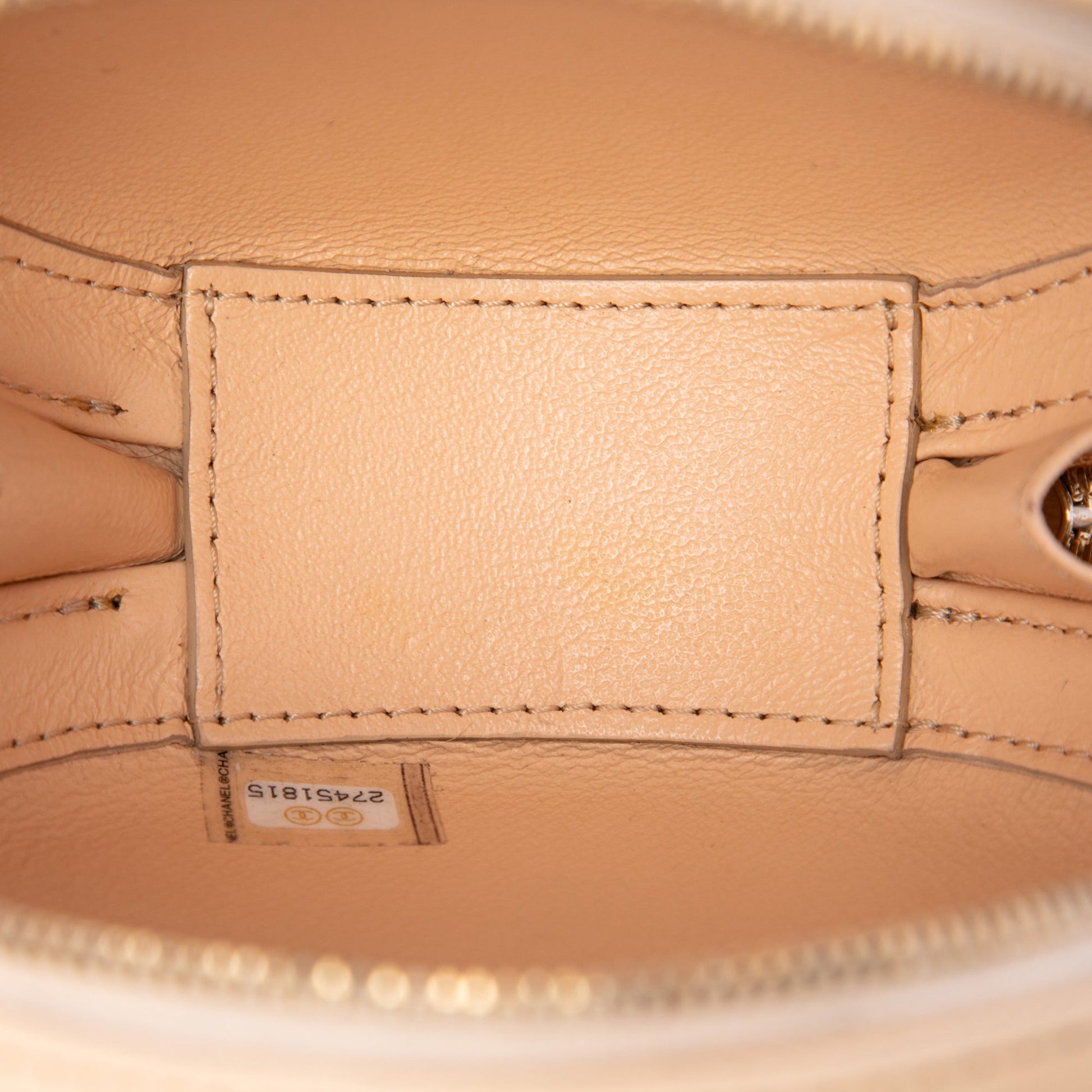 Chanel Stitched Calfskin Logo Strass and Pearl Chain Round Crossbody