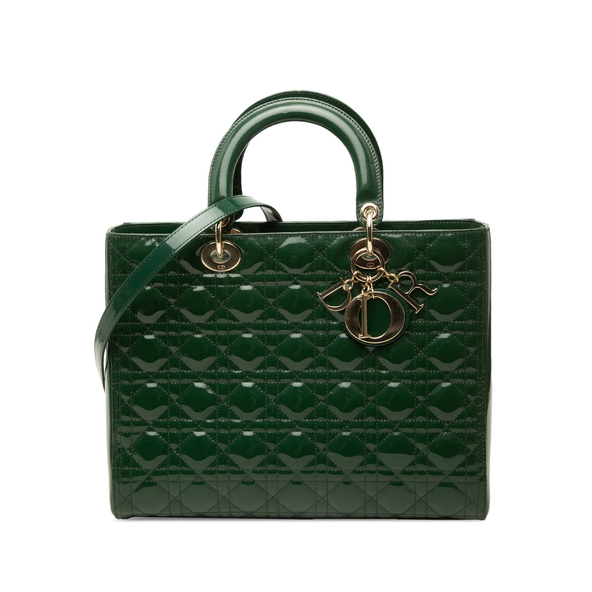 Dior Large Patent Cannage Lady Dior — Green