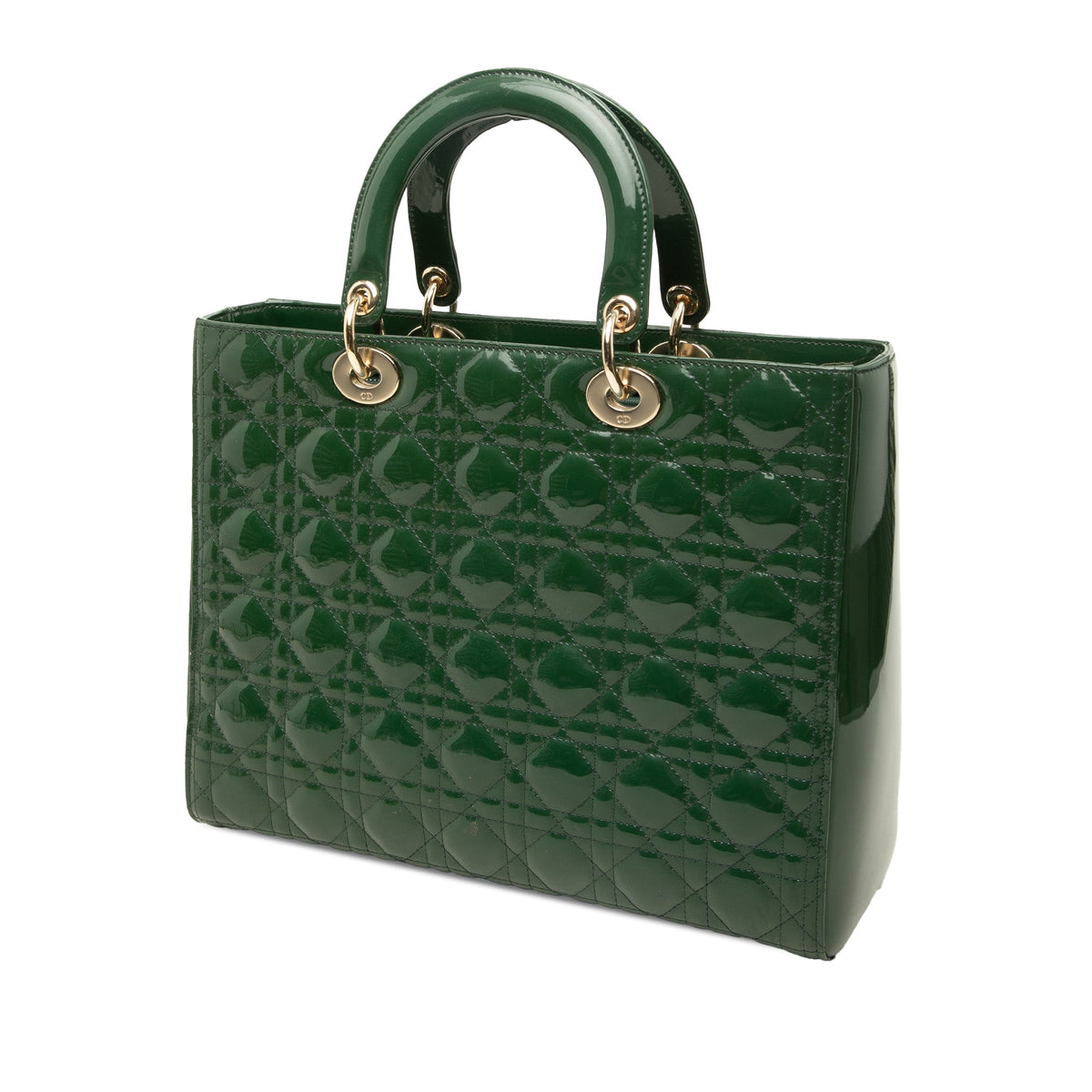 Dior Large Patent Cannage Lady Dior — Green